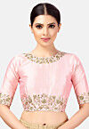 Embroidered Dupion Silk Blouse in Pink