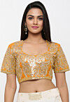 Embroidered Dupion Silk Blouse in Mustard