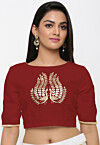 Embroidered Dupion Silk Blouse in Red