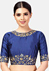 Embroidered Dupion Silk Blouse in Royal Blue