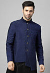 Embroidered Dupion Silk Jodhpuri Jacket in Navy Blue