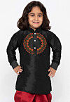 Embroidered Dupion Silk Kurta in Black