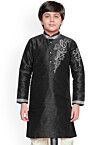 Embroidered Dupion Silk Kurta in Black