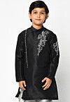 Embroidered Dupion Silk Kurta in Black