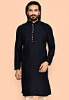 Embroidered Dupion Silk Kurta in Dark Blue