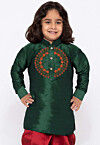 Embroidered Dupion Silk Kurta in Dark Green