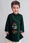 Embroidered Dupion Silk Kurta in Dark Green