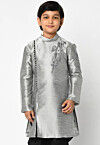 Embroidered Dupion Silk Kurta in Grey