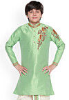 Embroidered Dupion Silk Kurta in Light Green