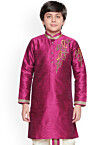 Embroidered Dupion Silk Kurta in Magenta
