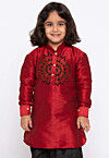 Embroidered Dupion Silk Kurta in Maroon