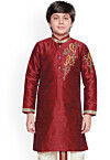 Embroidered Dupion Silk Kurta in Maroon