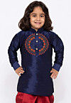 Embroidered Dupion Silk Kurta in Navy Blue