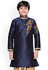Embroidered Dupion Silk Kurta in Navy Blue