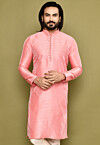 Embroidered Dupion Silk Kurta in Pink