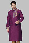 Embroidered Dupion Silk Kurta in Purple