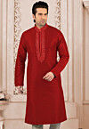 Embroidered Dupion Silk Kurta in Red