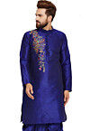 Embroidered Dupion Silk Kurta in Royal Blue