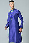 Embroidered Dupion Silk Kurta in Royal Blue
