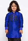 Embroidered Dupion Silk Kurta in Royal Blue