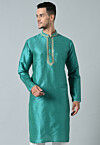 Embroidered Dupion Silk Kurta in Sea Green