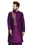 Embroidered Dupion Silk Kurta in Violet