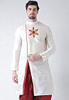 Embroidered Dupion Silk Kurta in White