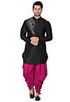 Embroidered Dupion Silk Kurta Set in Black