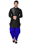Embroidered Dupion Silk Kurta Set in Black