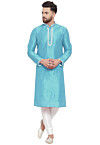 Embroidered Dupion Silk Kurta Set in Blue