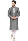 Embroidered Dupion Silk Kurta Set in Grey