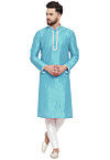 Embroidered Dupion Silk Kurta Set in Light Blue