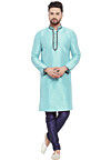 Embroidered Dupion Silk Kurta Set in Light Blue