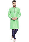 Embroidered Dupion Silk Kurta Set in Light Green