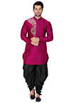 Embroidered Dupion Silk Kurta Set in Magenta