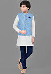 Embroidered Dupion Silk Kurta Set in Off White