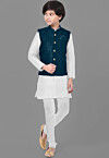 Embroidered Dupion Silk Kurta Set in Off White
