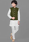 Embroidered Dupion Silk Kurta Set in Off White