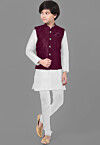 Embroidered Dupion Silk Kurta Set in Off White