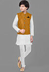 Embroidered Dupion Silk Kurta Set in Off White