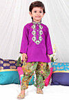 Embroidered Dupion Silk Kurta Set in Purple