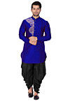 Embroidered Dupion Silk Kurta Set in Royal Blue
