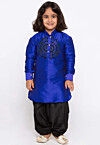 Embroidered Dupion Silk Kurta Set in Royal Blue