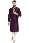 Embroidered Dupion Silk Kurta Set in Violet
