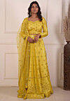 Embroidered Dupion Silk Lehenga in Yellow