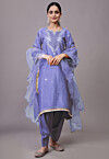 Embroidered Dupion Silk Punjabi Suit in Purple