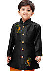 Embroidered Dupion Silk Sherwani in Black