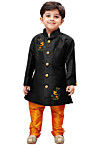 Embroidered Dupion Silk Sherwani in Black