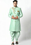Embroidered Dupion Silk Sherwani in Sea Green