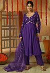 Embroidered Georgette A Line Suit in Dark Purple